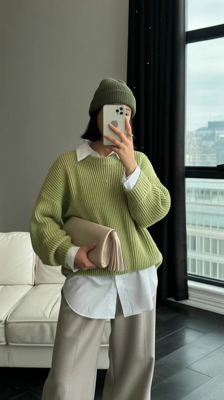 winter work outfits for women 2025 Fresh Green Layers for a Modern Office