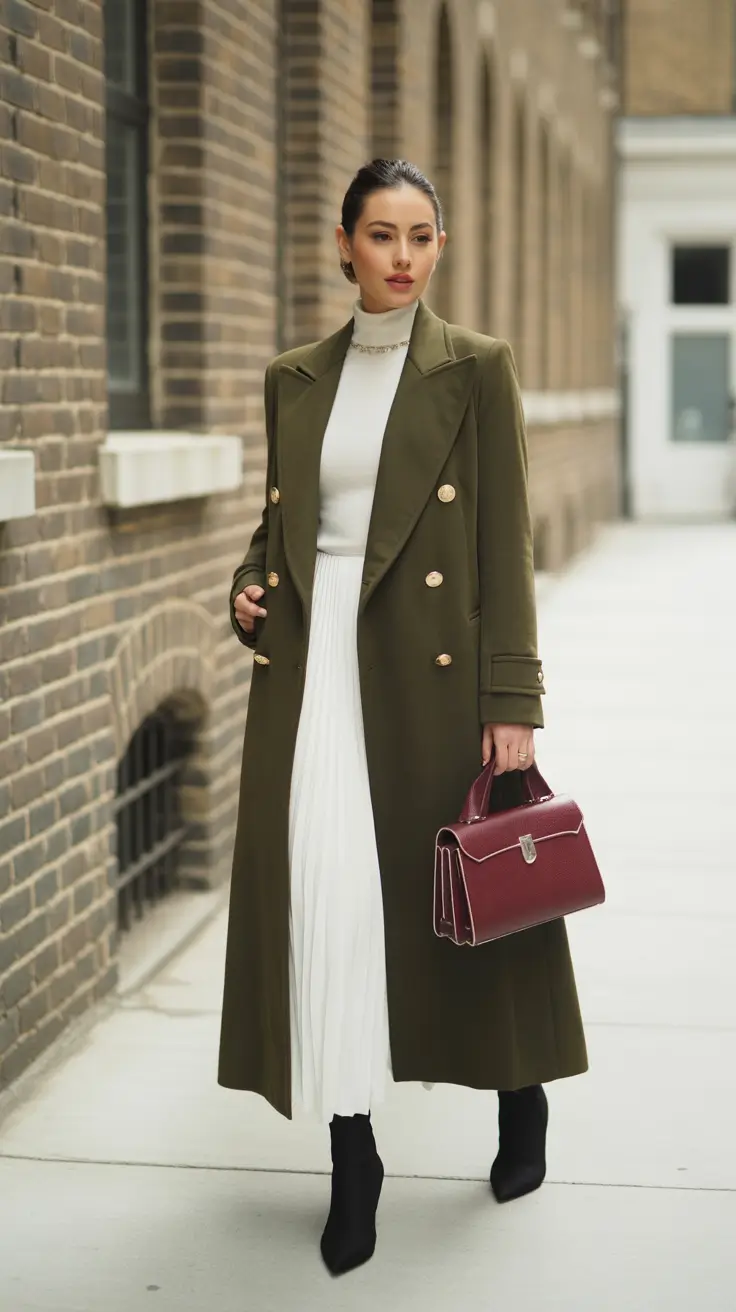 winter work outfits for women 2025 Military Green Elegance