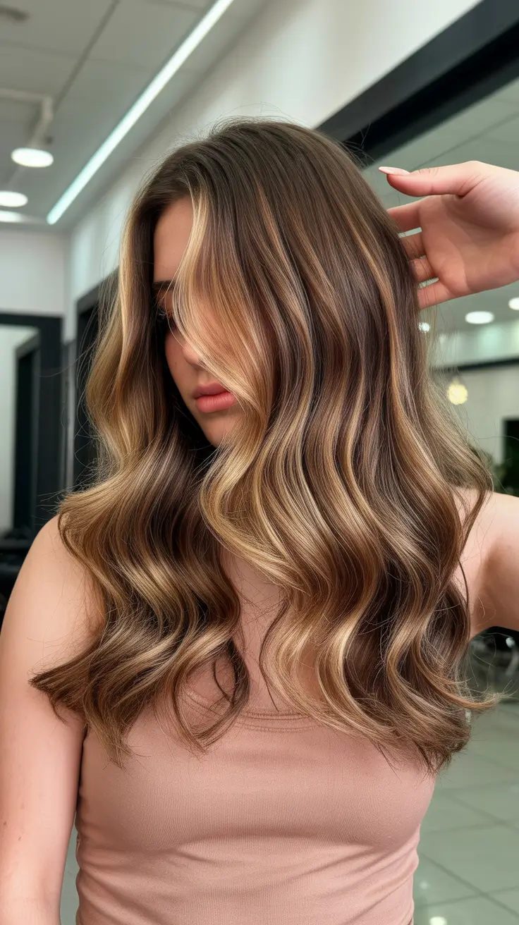 hair color ideas for fall winter balayage brunette Soft Brown Balayage with Golden Highlights