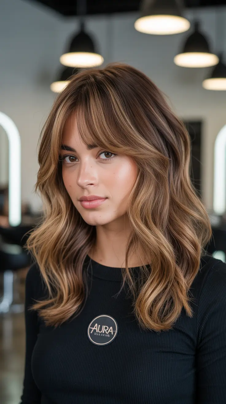 winter brunette hair color balayage Warm Brunette Balayage with Layers