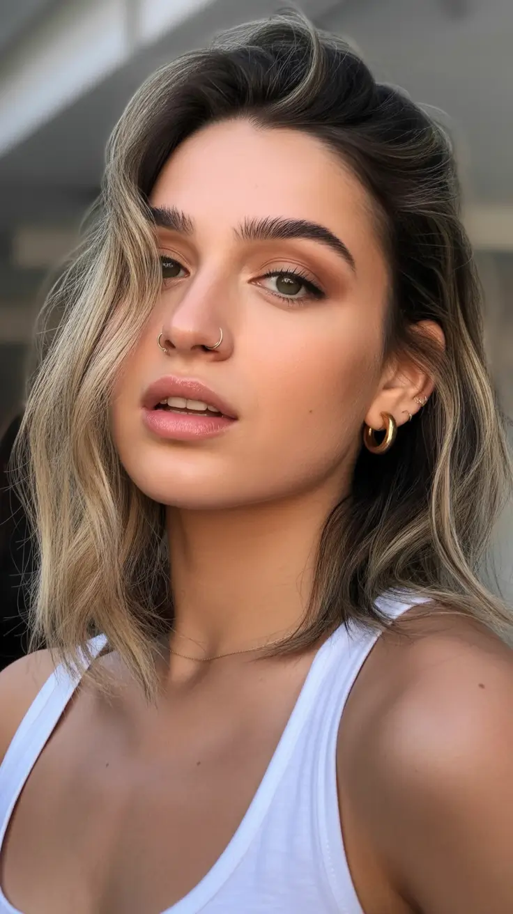 winter hair color balayage ombre Textured Lob with Ashy Balayage