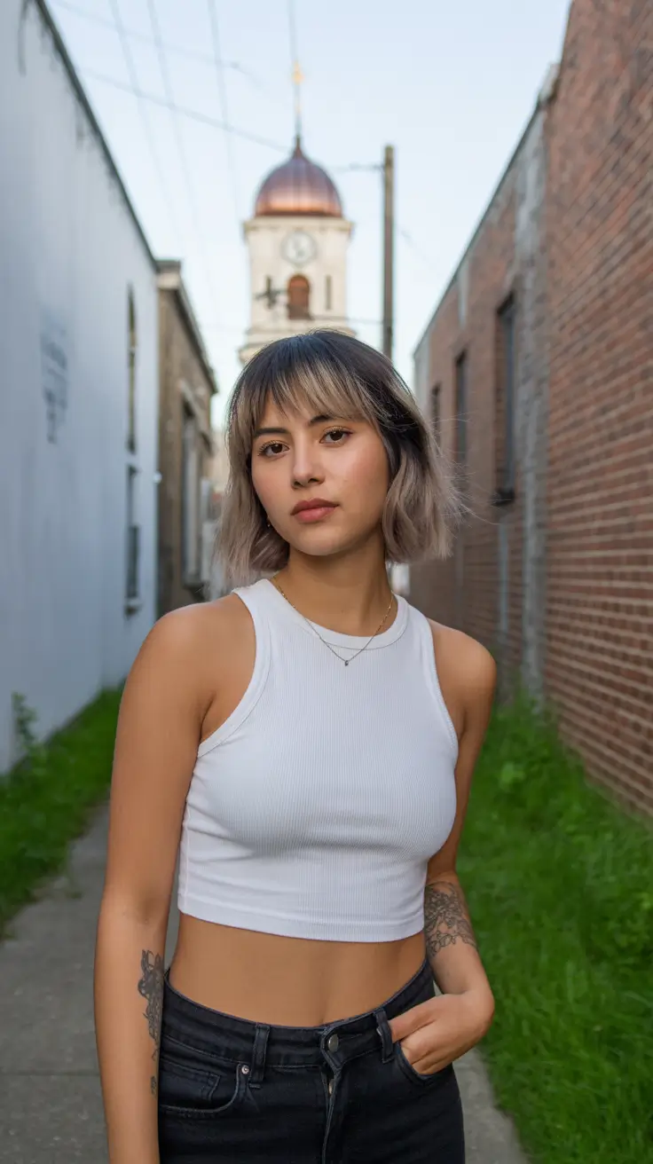 winter hair color for brunettes balayage Short Ash Balayage with Bangs