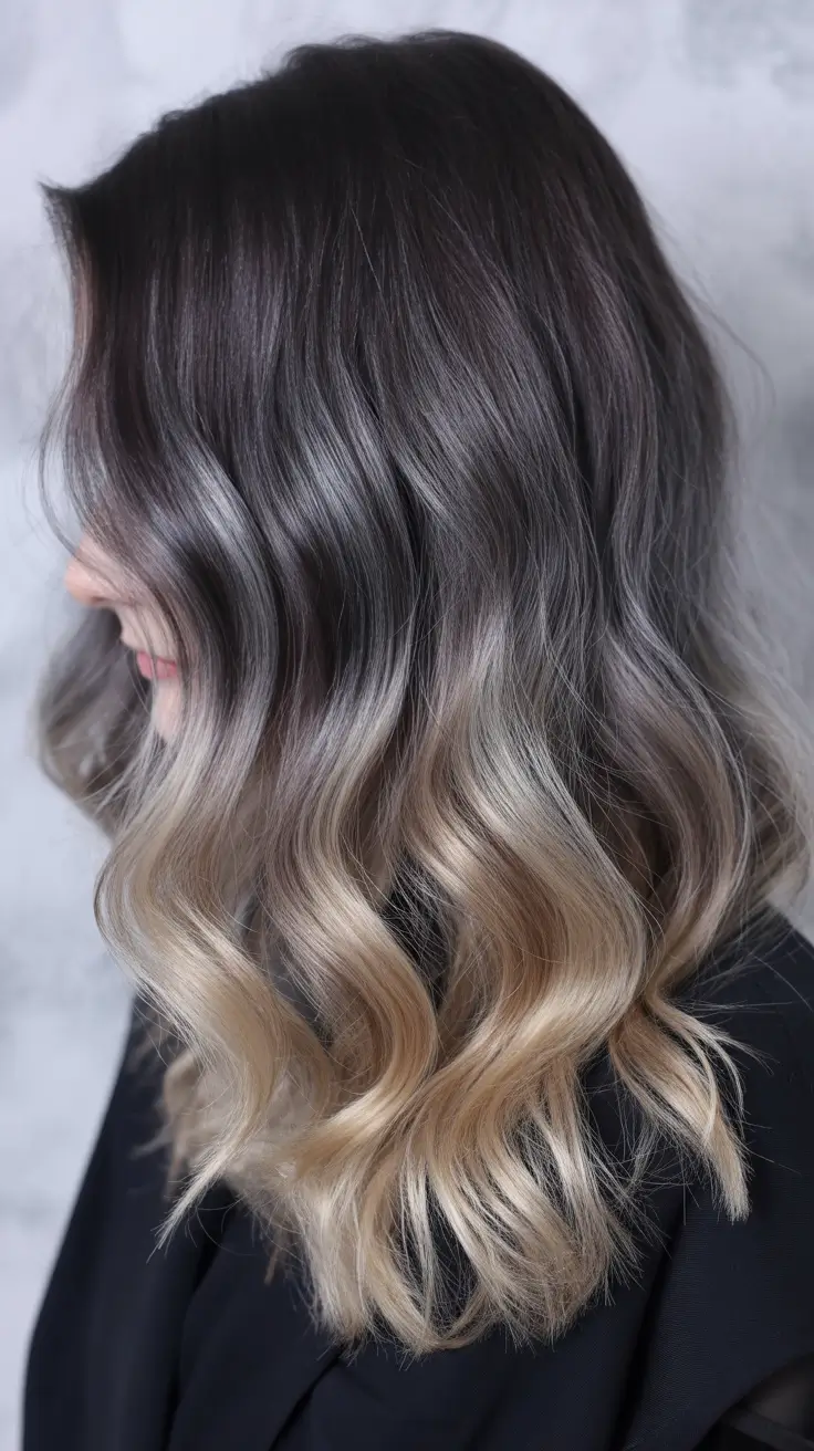 long winter hair color balayage Shadow Root into Ash Blonde Ombre