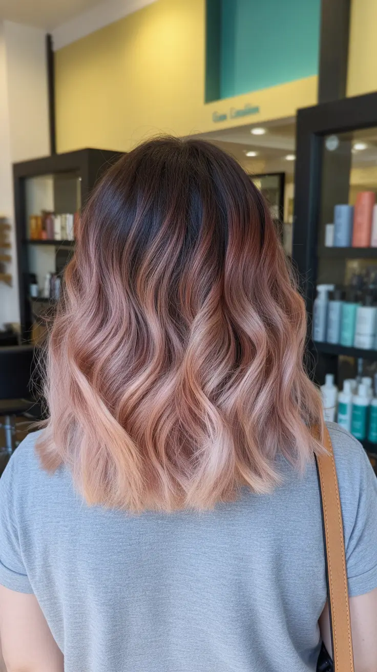 blonde hair color ideas for fall winter balayage highlights Rose-Gold Balayage Bob