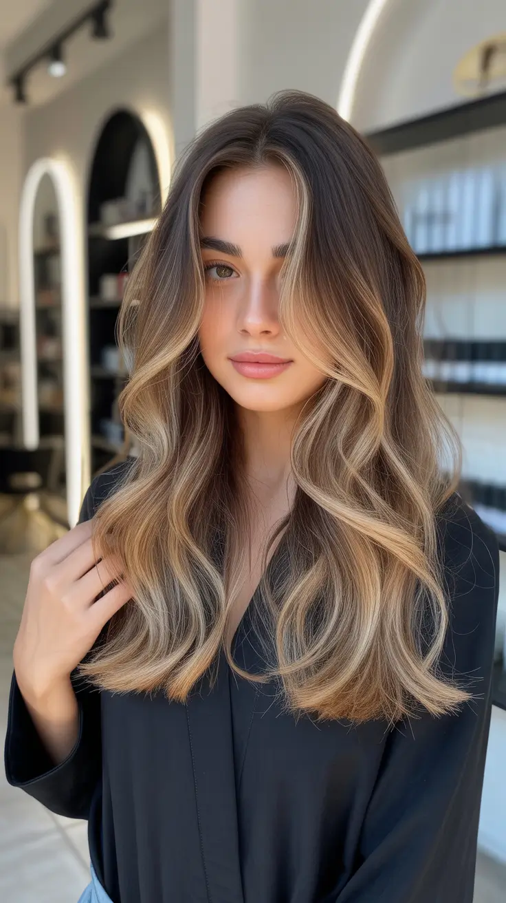 blonde hair color ideas for fall winter balayage brunette Dimensional Bronde with Soft Waves