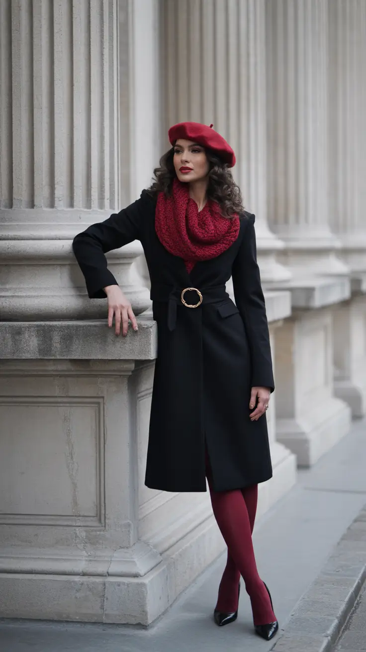 winter going out outfit night Parisian Noir with a Red Twist