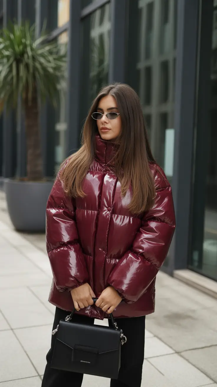 winter going out outfit night Burgundy Shine