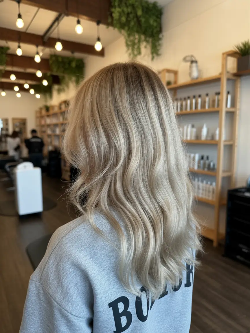 winter hair colors for blondes 2026 Soft Vanilla Balayage Waves