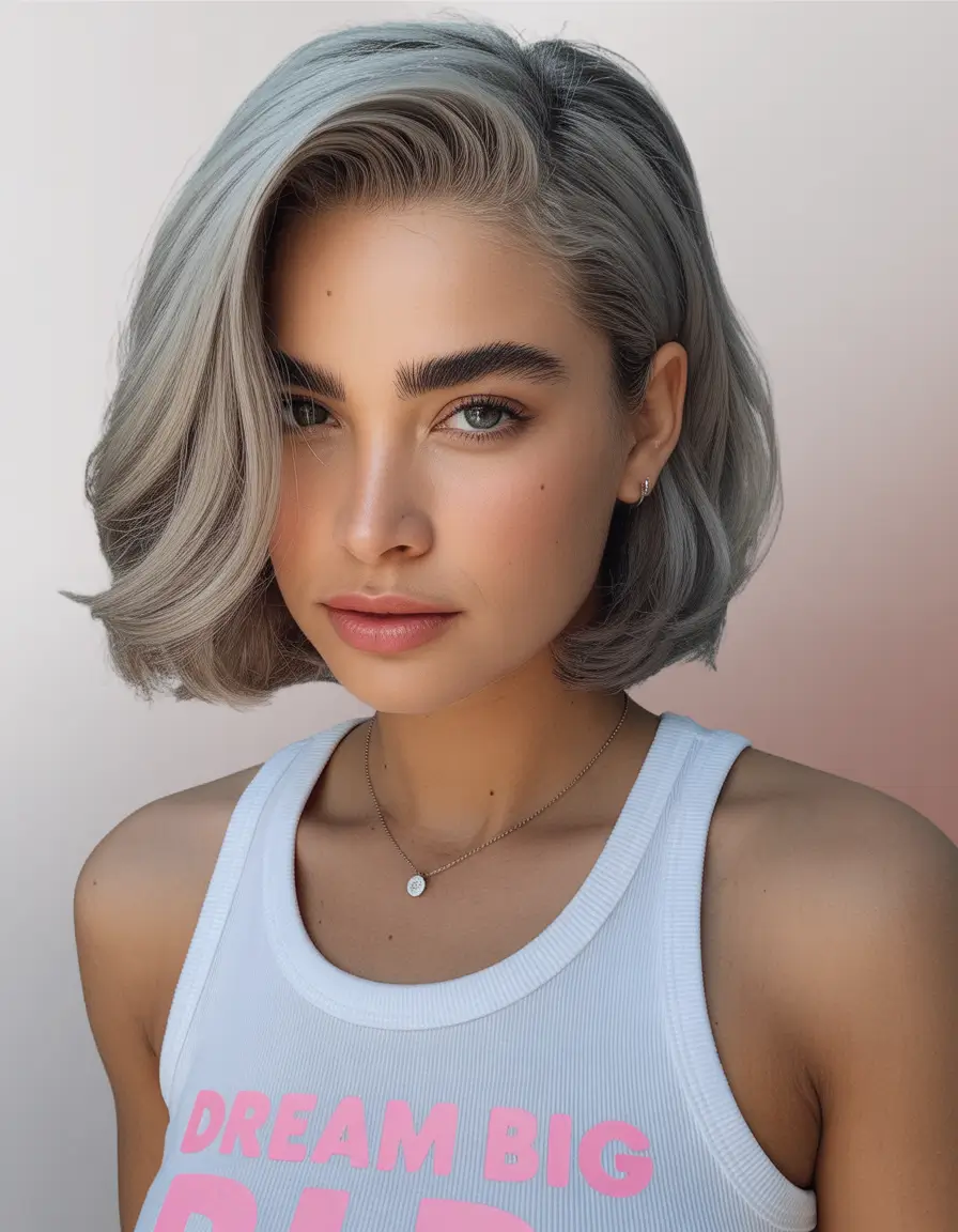 winter hair colors for blondes 2026 Polished Smoky Silver Lob
