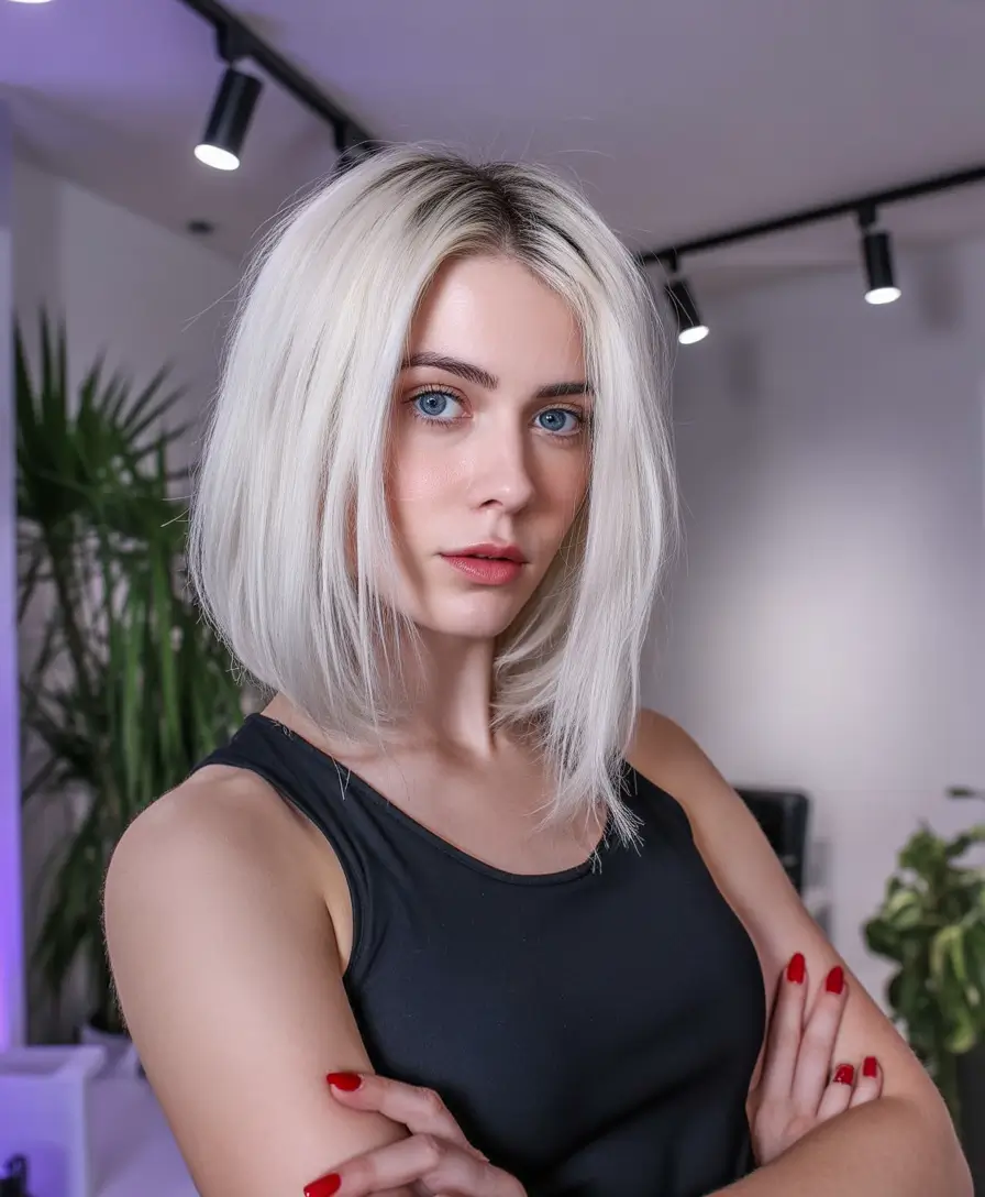 winter hair colors for blondes 2026 Polished Platinum Long Bob
