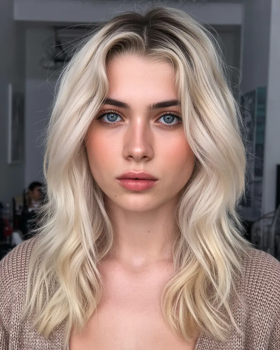 winter hair colors for blondes 2026 Bright Icy Blonde with Loose Waves