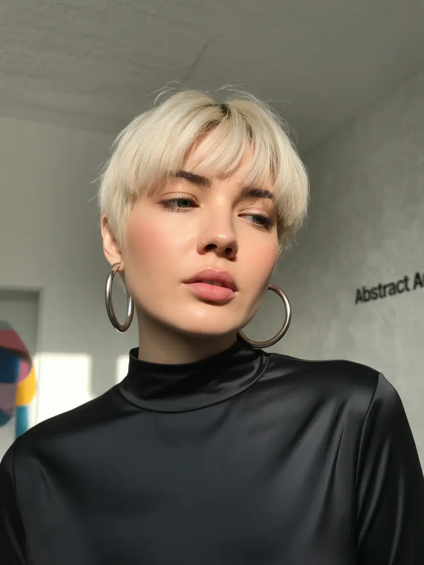 winter hair colors for blondes 2026 Short Platinum Crop with Bangs