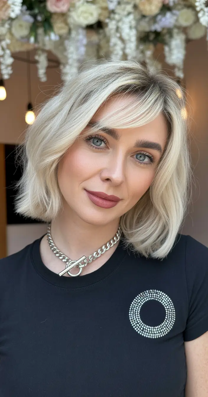 winter hair colors for blondes 2026 Chic Short Bob with Soft Bangs