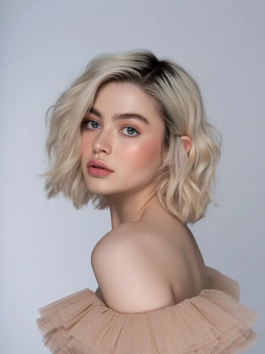 winter hair colors for blondes 2026 Soft Blonde Bob with Dark Roots