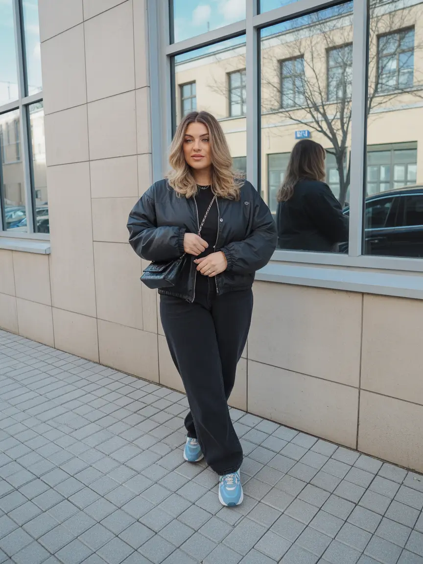 Winter 2025 2026 outfits for curvy women sporty black street set