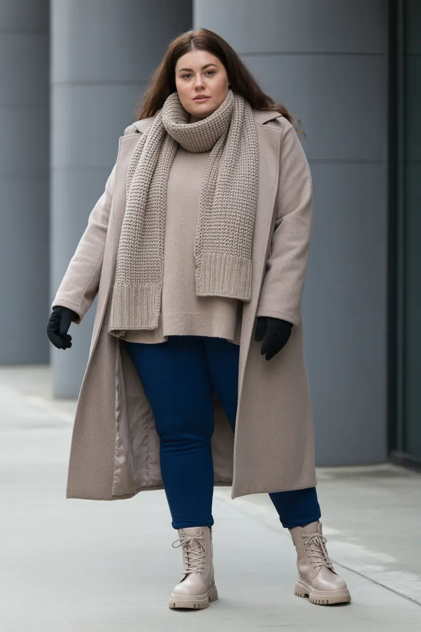 Winter 2025 2026 outfits for curvy women neutrals in motion