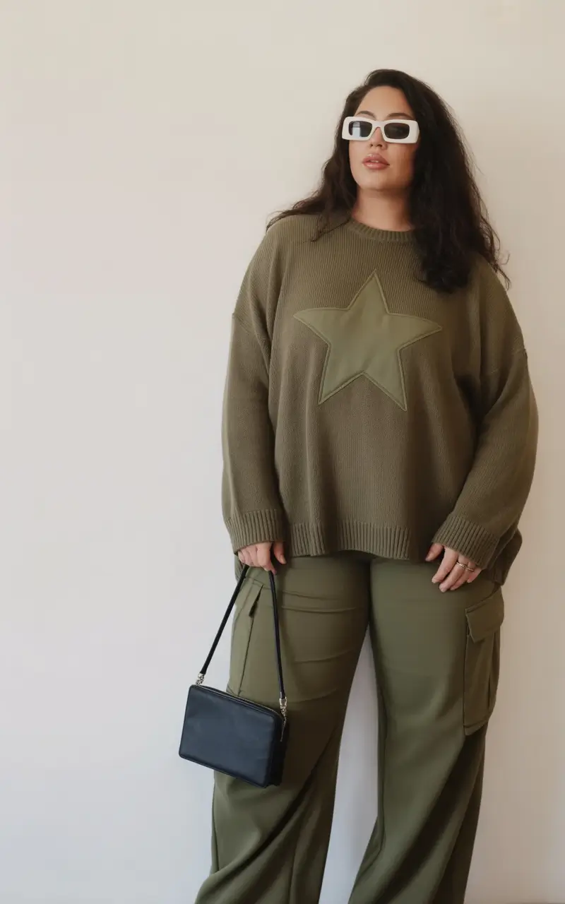 Winter 2025 2026 outfits for curvy women army green streetwear mood
