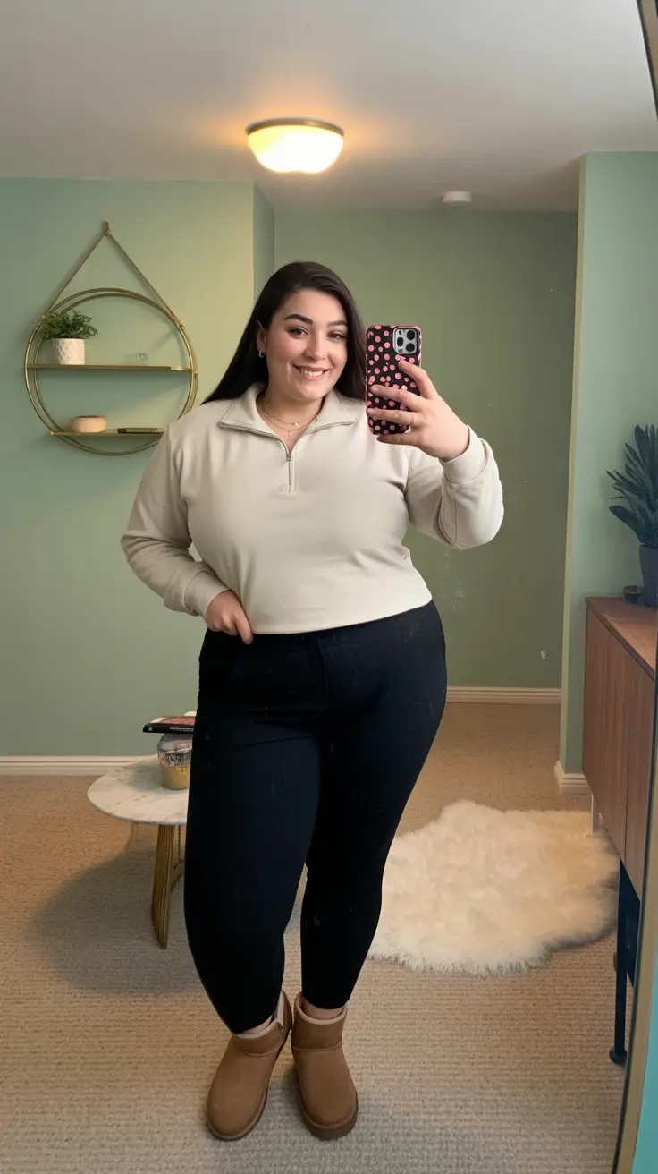 Winter 2025 2026 outfits for curvy women cozy neutrals with everyday ease