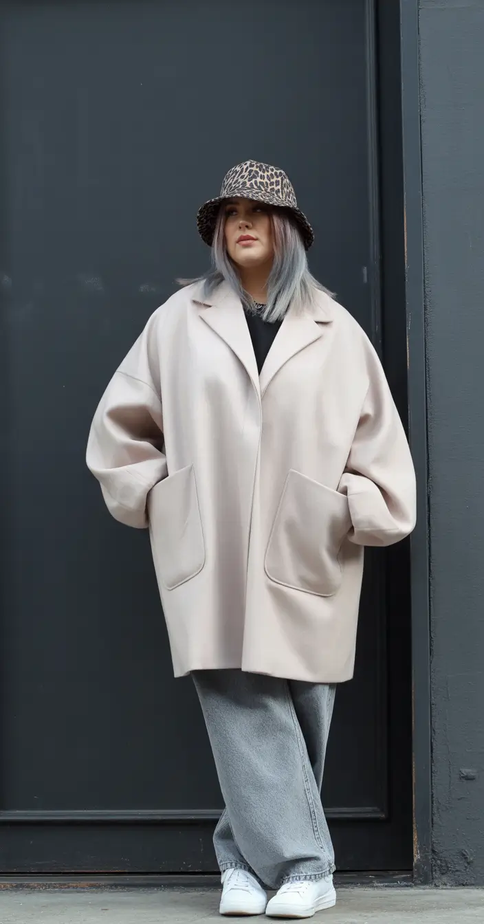Winter 2025 2026 outfits for curvy women oversized coat with retro twist
