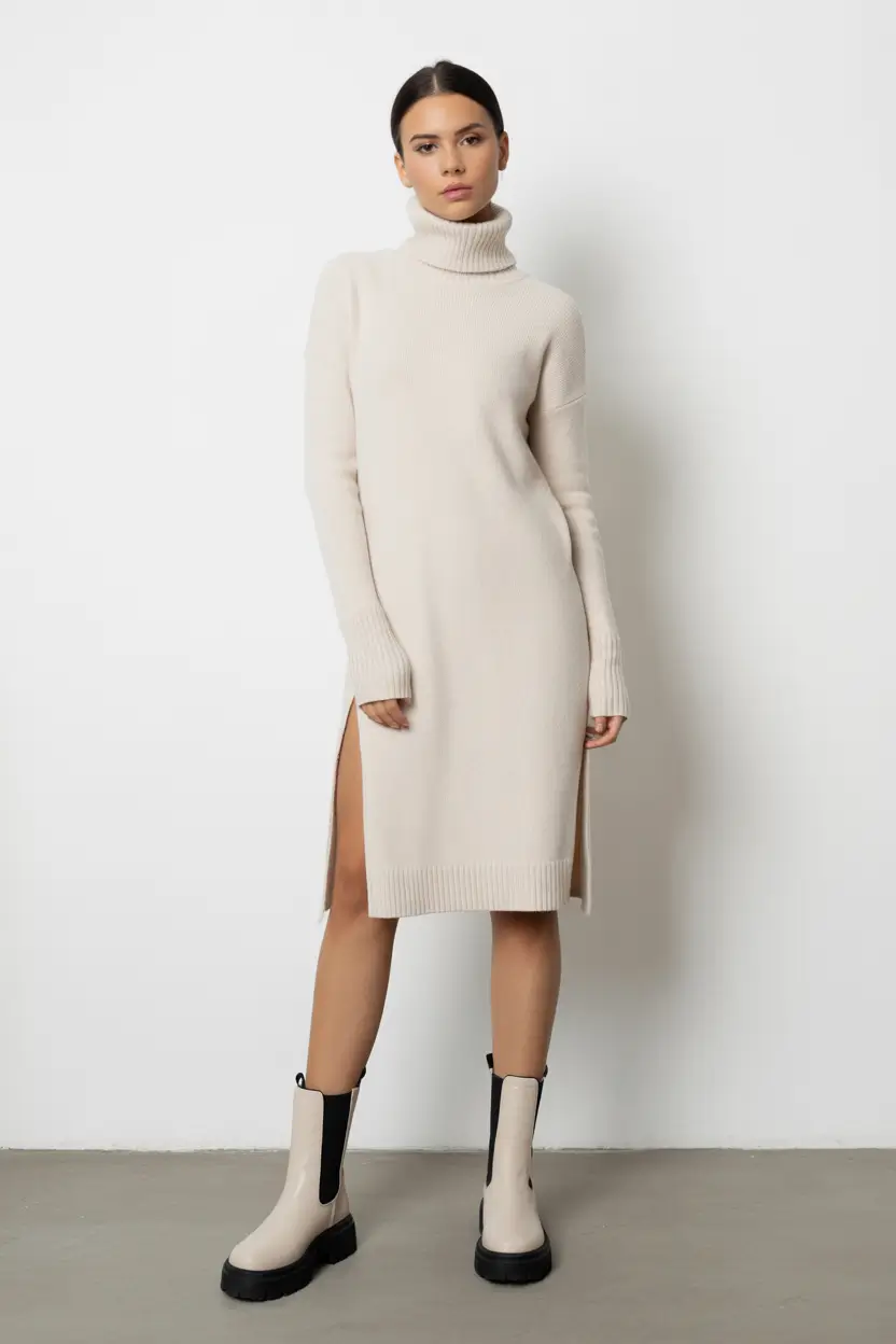 trendy winter outfits 2025 Minimal Knit Dress Power