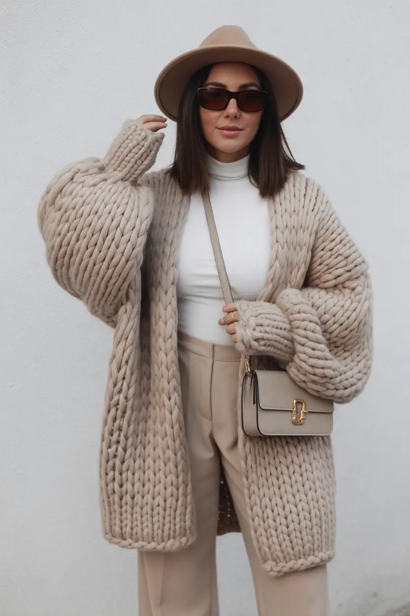 trendy winter outfits 2025 Chunky Knits and Neutral Layers