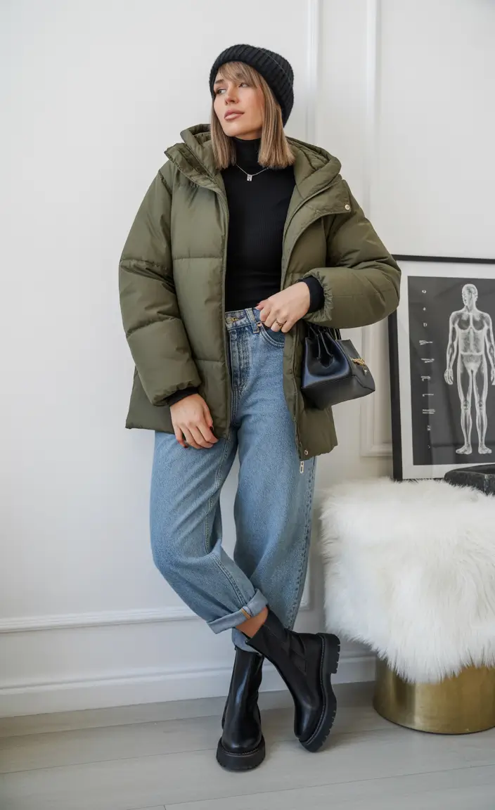 trendy winter outfits 2025 Utility Meets Chic in Khaki