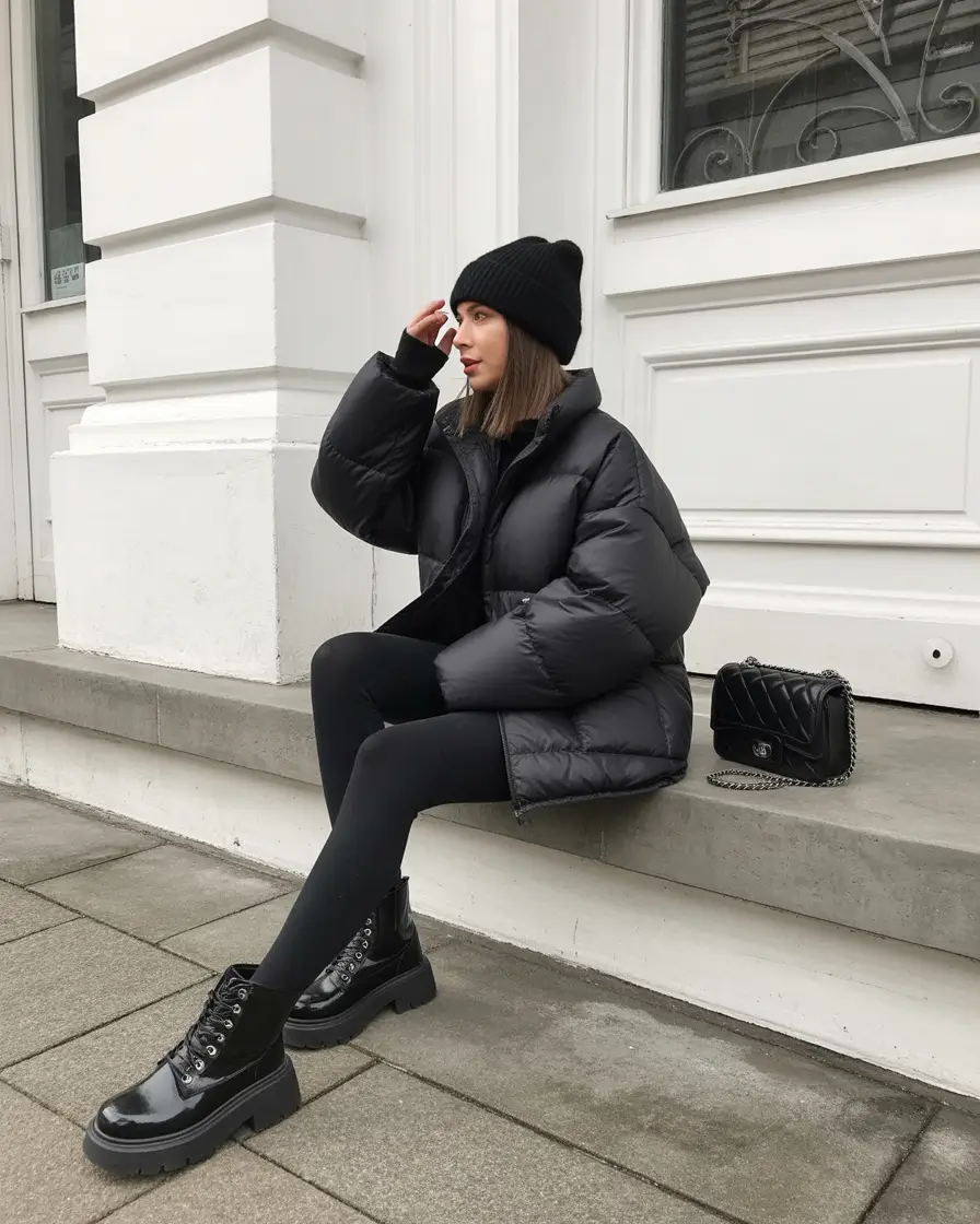 trendy winter outfits 2025 Monochrome Black Power