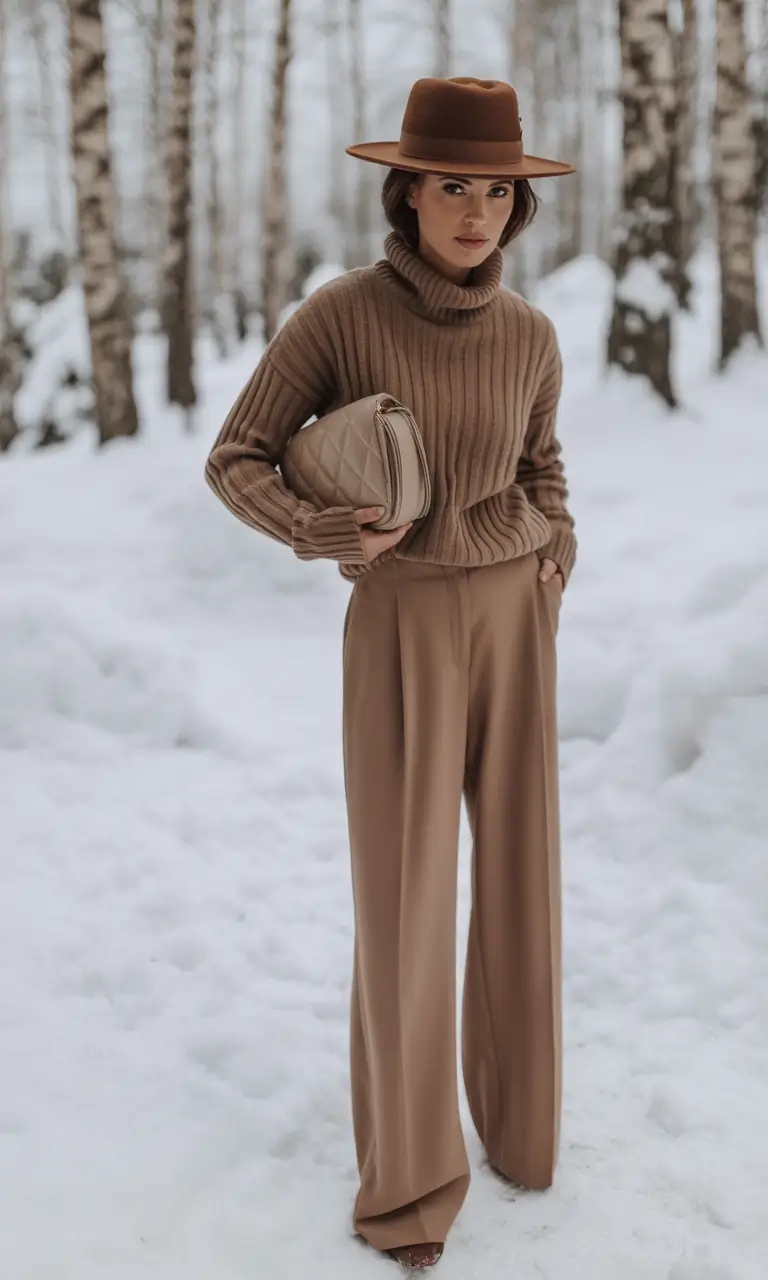 trendy winter outfits 2025 Caramel Winter Layers