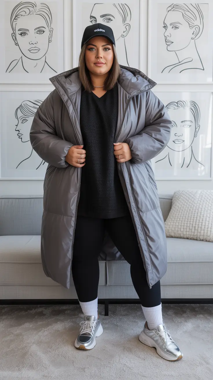 winter capsule wardrobe plus size women Metallic Puffer Energy
