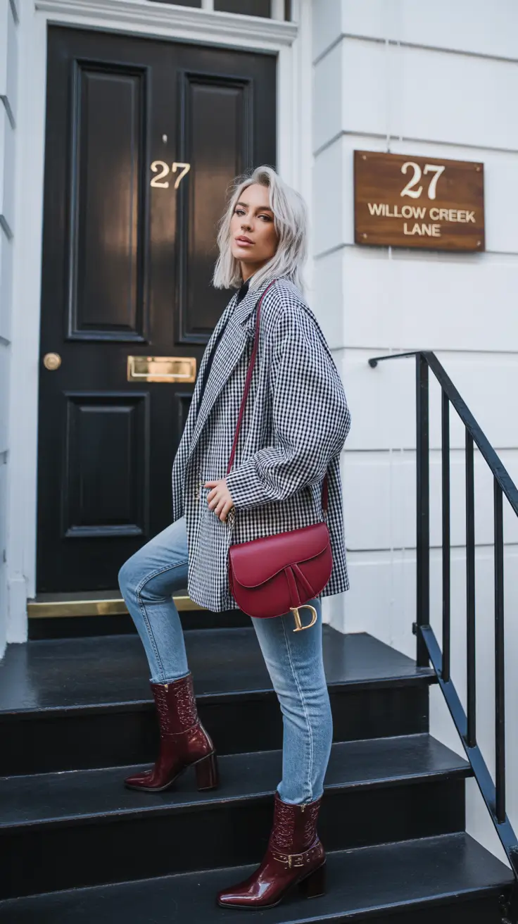 Winter Fashion Outfits NYC 2025 2026 Checked Chic With a Pop of Red