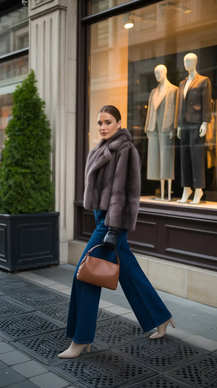 Winter Fashion Outfits NYC 2025 2026 Polished Glamour in Fur and Denim