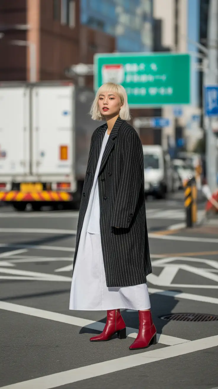 Winter Fashion Outfits NYC 2025 2026 Pinstripes and Scarlet Boots