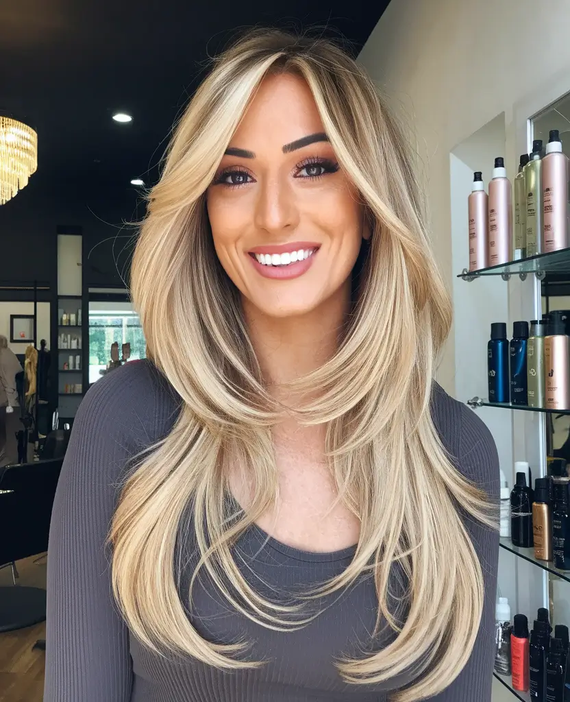 winter hair colors ideas 2025 2026 Layered Blonde with Winter Glow