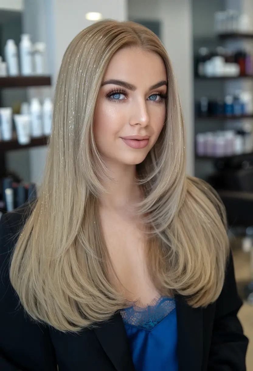 winter hair colors ideas 2025 2026 Sparkling Champagne Blonde