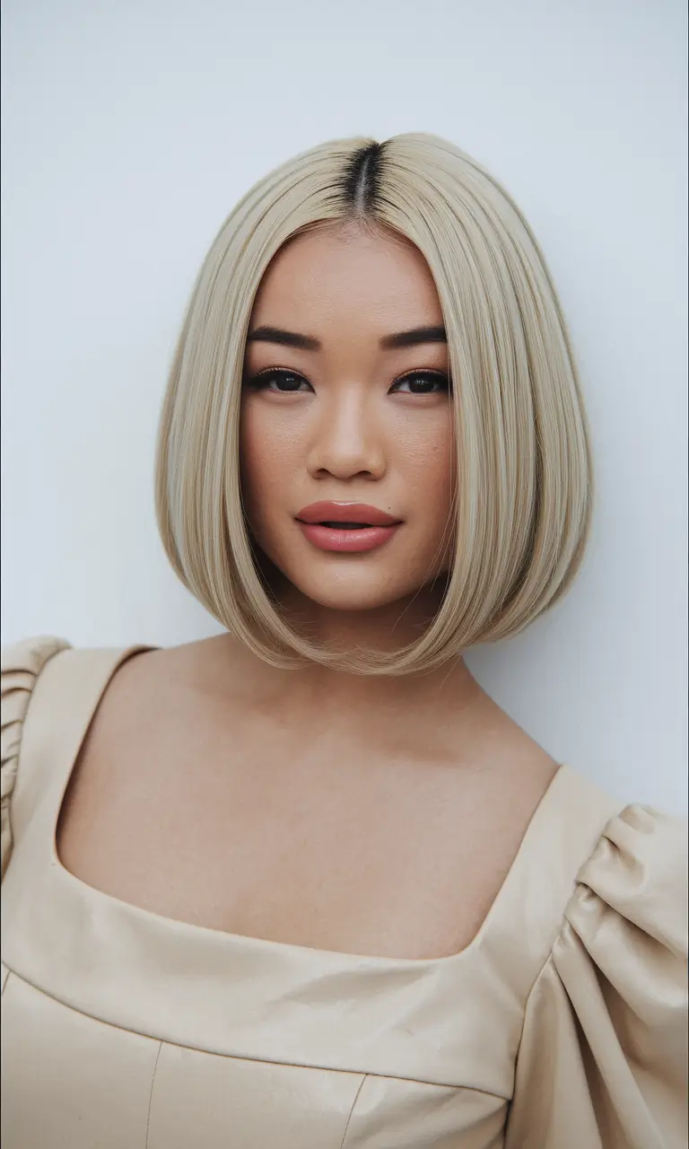 winter hair colors ideas 2025 2026 Polished Platinum Round Bob