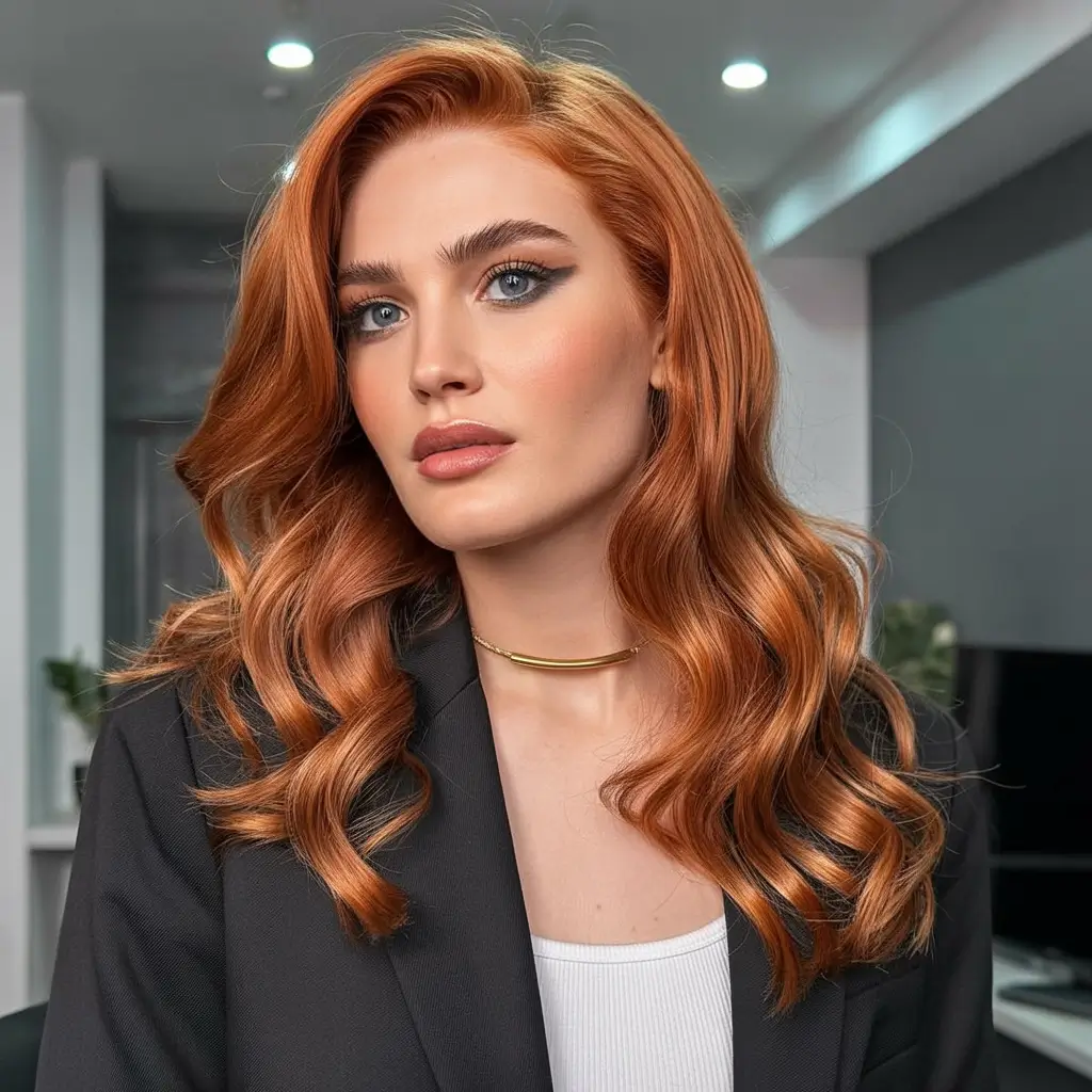 winter hair colors ideas 2025 2026 Bright Auburn Waves
