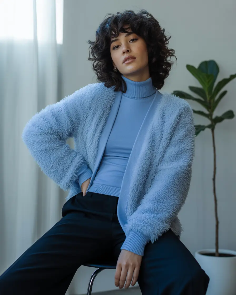 Winter outfits cold classy Soft Blue Monochrome