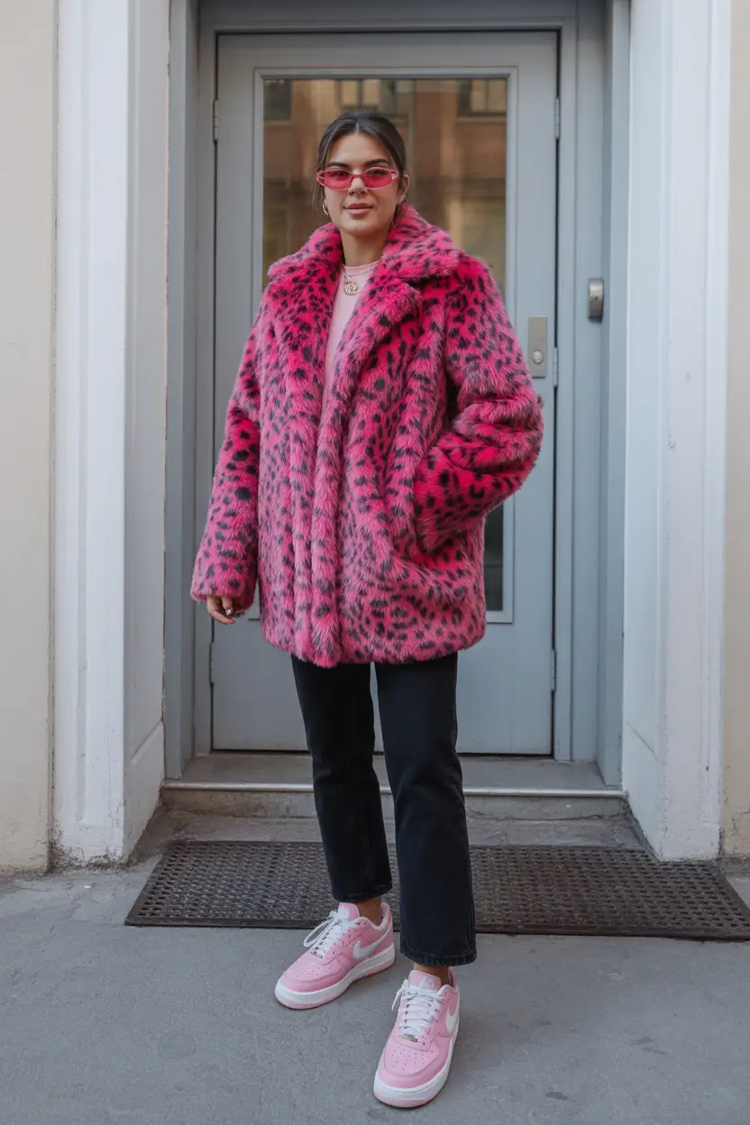 Winter outfits cold grunge Pink Faux Fur