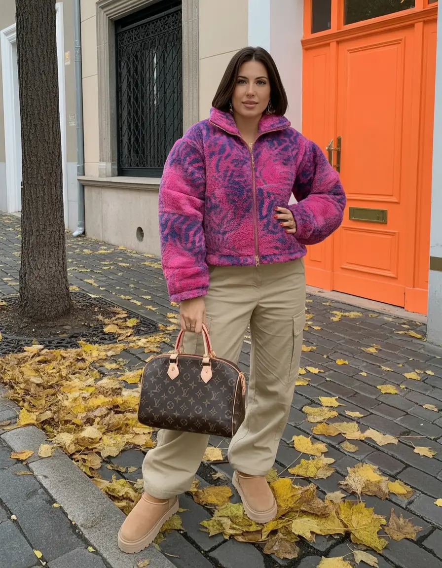 Winter outfits cold casual Bold Pink Fleece
