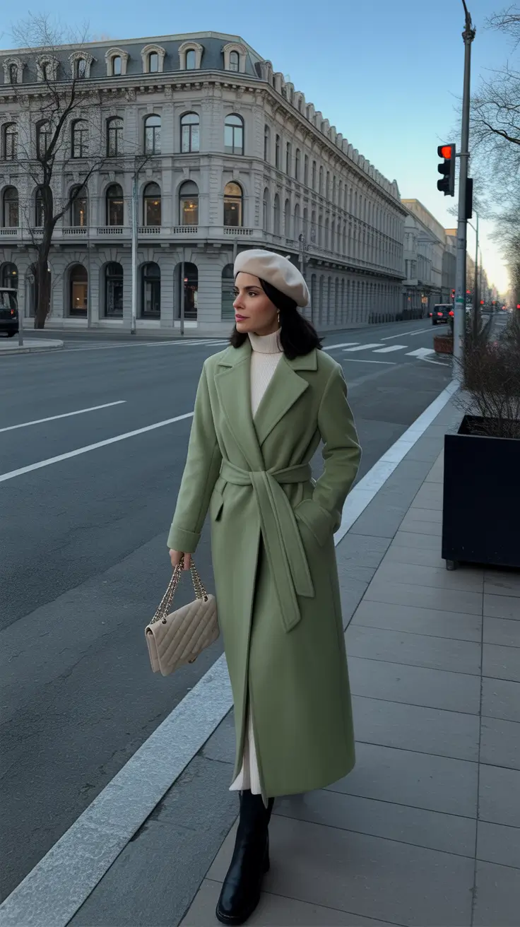 Winter outfits cold classy chic elegant Green Coat
