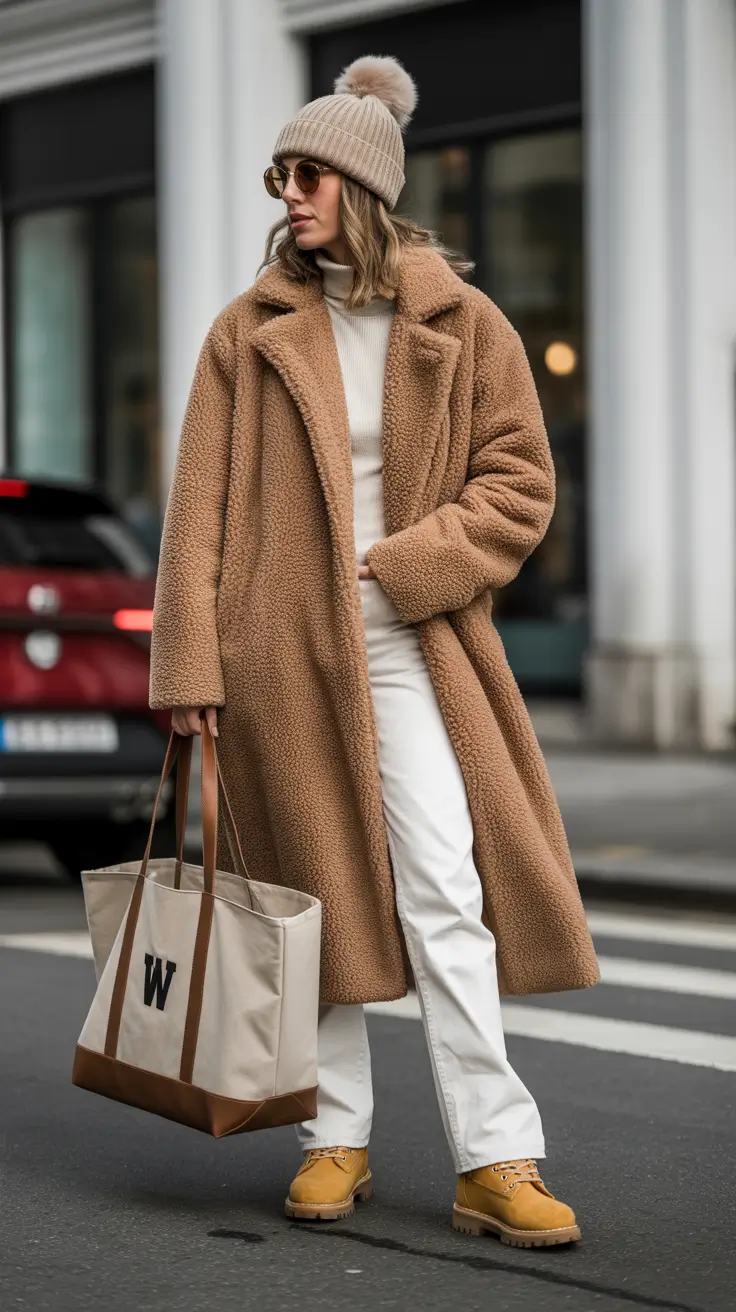 winter-outfits-over-40-women-Teddy-Coat-and-Timberlands-Refresh