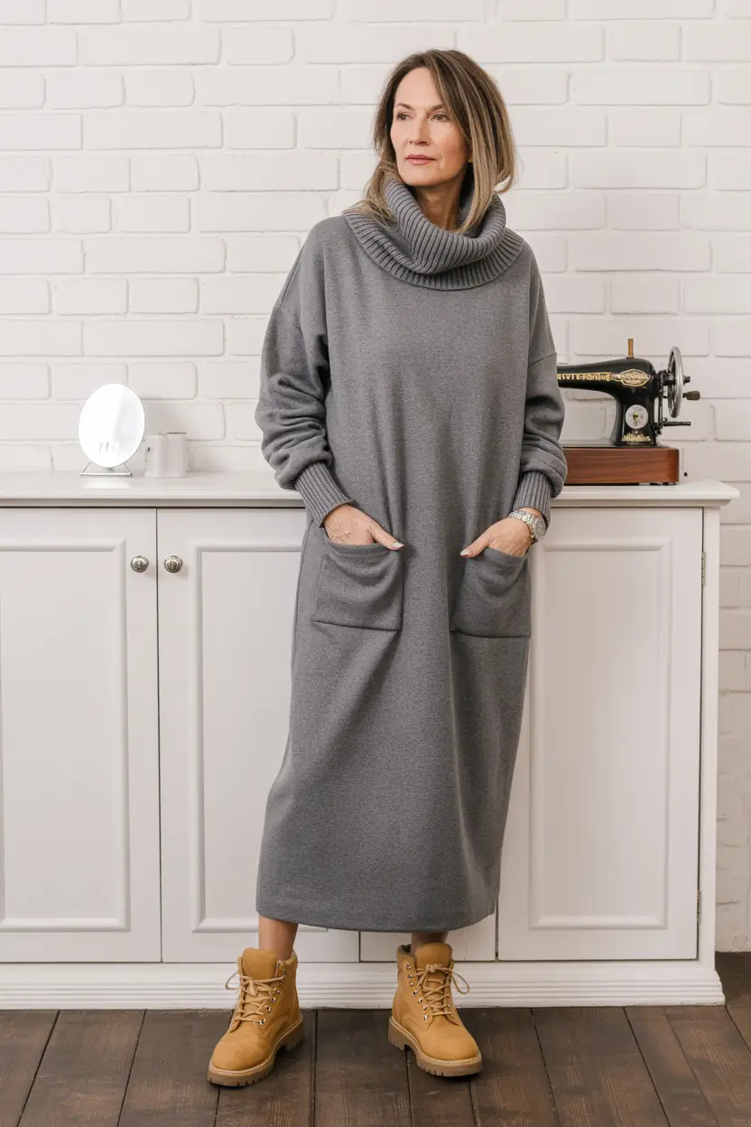 casual-winter-outfits-for-women-over-40-2026-Minimalist-Sweater-Dress-Style