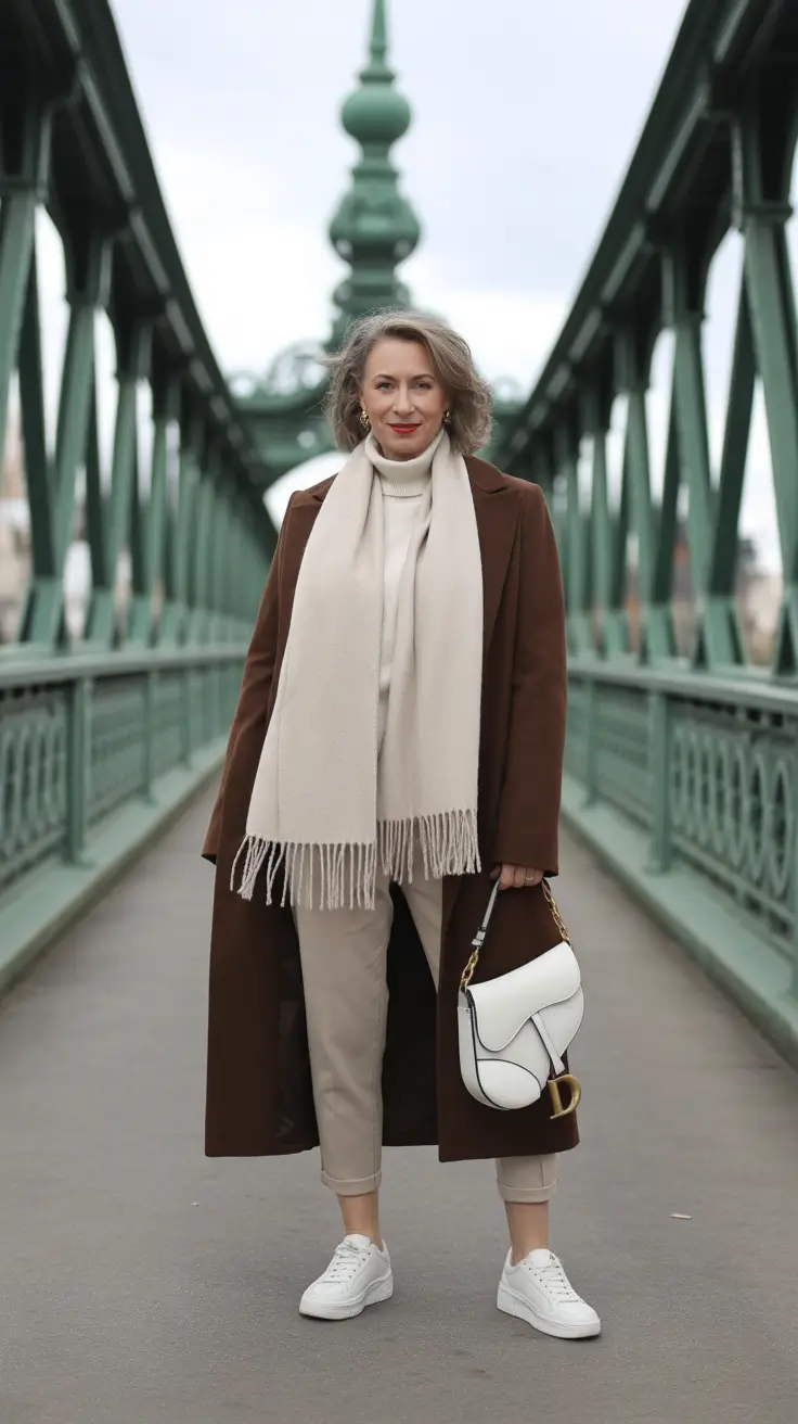 winter outfits over 50 older women chic Soft Browns and Winter White