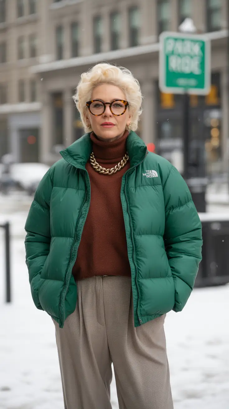 winter outfits over 50 older women chic Bold Green Outerwear