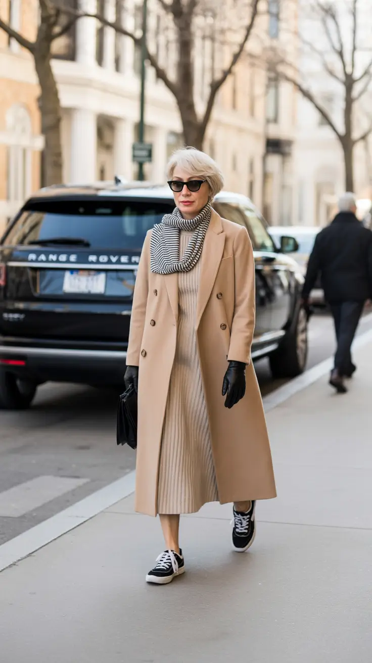 winter outfits over 50 older women chic Beige Elegance with Sporty Twist