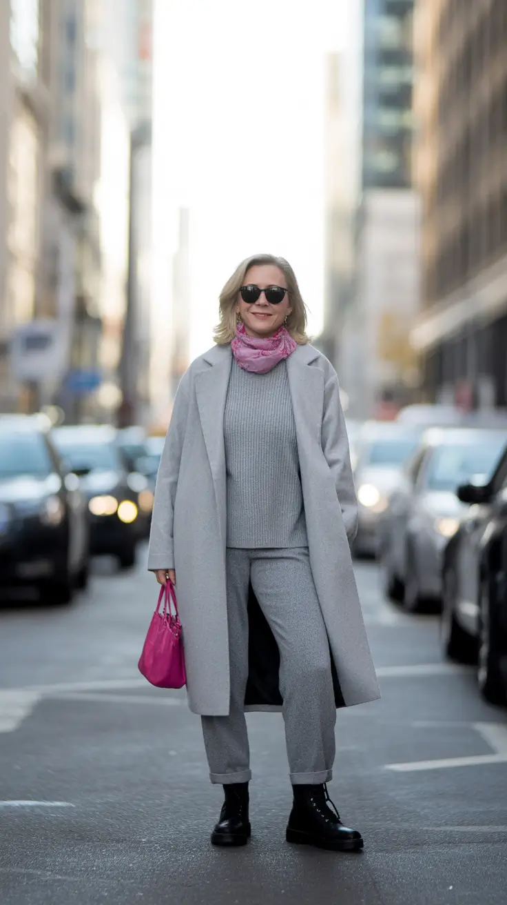 winter outfits over 50 older women chic Monochrome Magic with a Pop