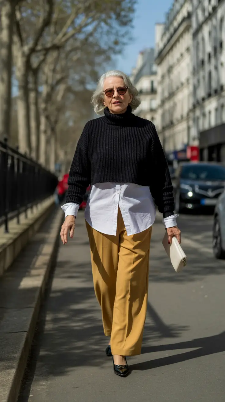 winter outfits over 50 older women chic Layered Contrast Elegance