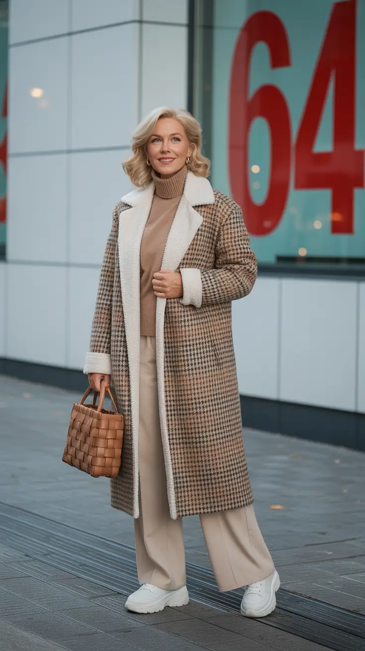 winter outfits over 50 older women chic Warm Neutrals in Checks