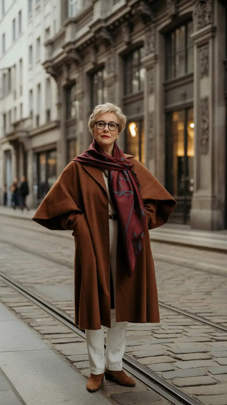 Winter Outfits for Women Over 60 Style Guide 2025 Draped Warmth With Statement Accessories