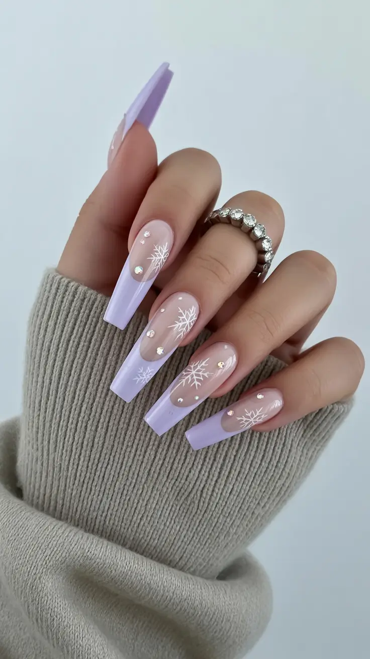 winter acrylic nails designs coffin Lavender Ice Dreams